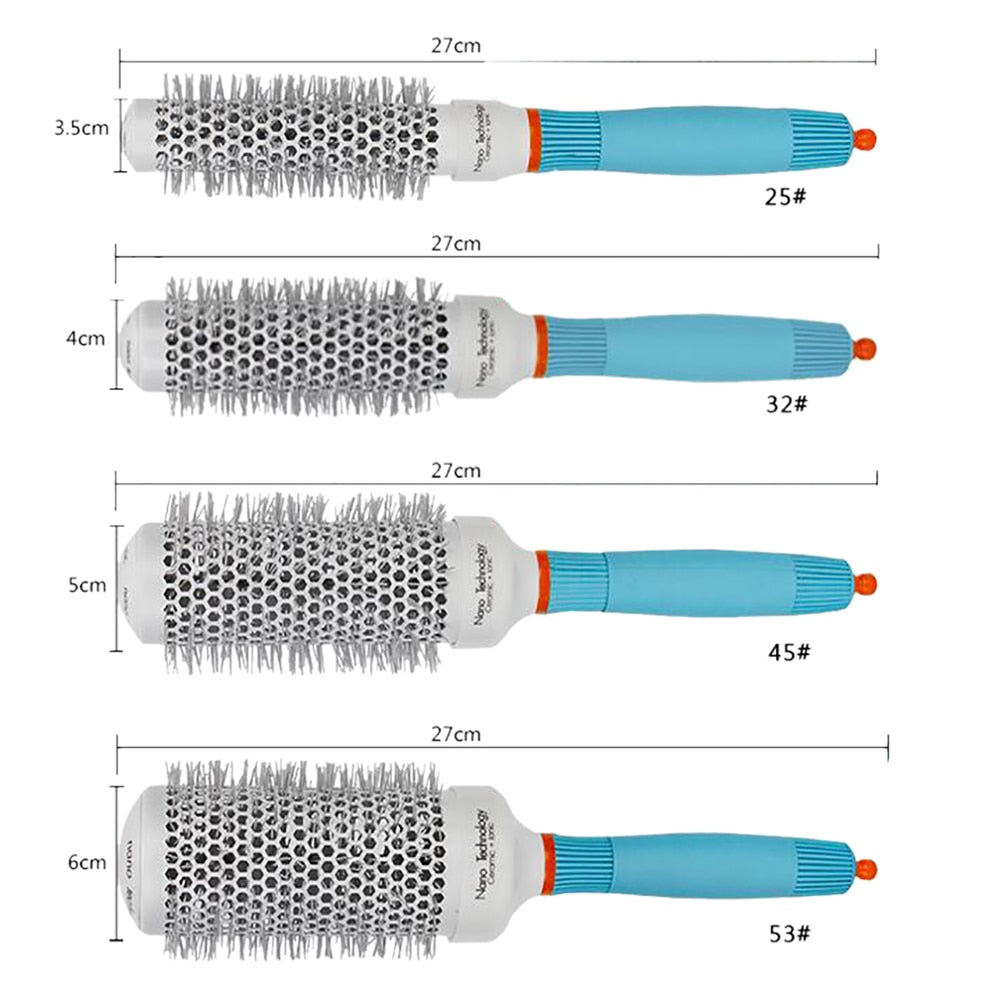Professional Round Blue Hair Brush Ceramic Ion Hairbrush Comb