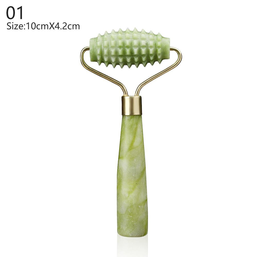 Double Head Green Jade Roller Massager Eye Face Neck Facial